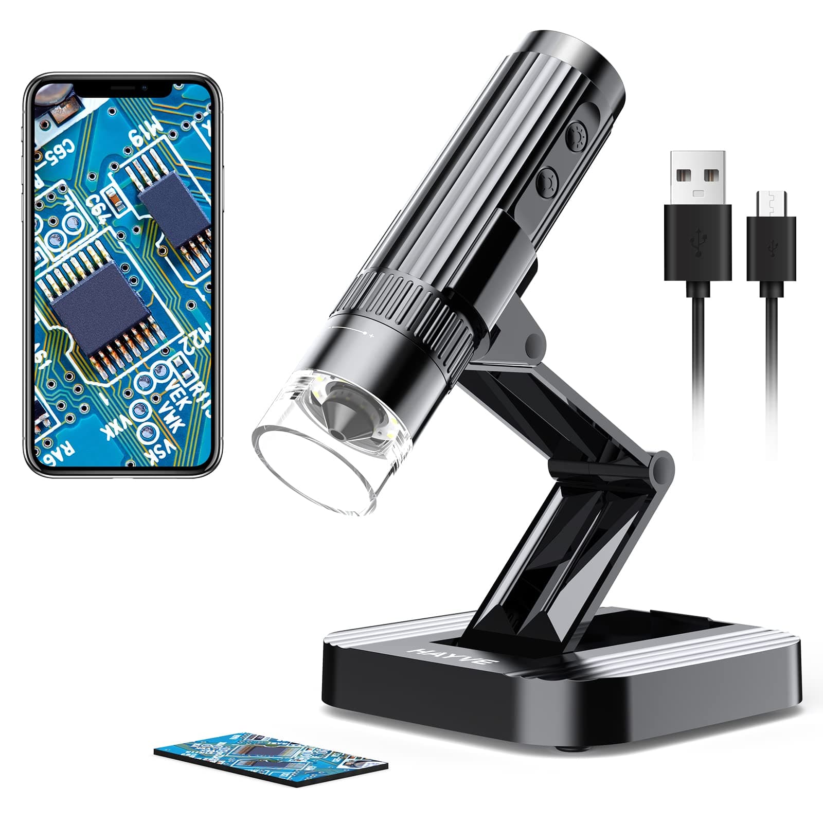 W1 Foldable Wireless Digital Microscope，Portable 10X-1000X HD Pocket Microscope, WiFi & USB Handheld Coin Microscope for iPhone iPad Android Phone & Computer