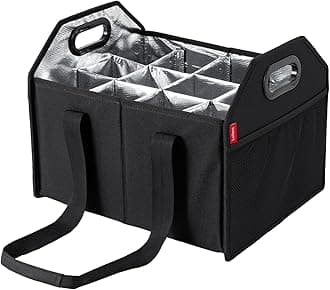 Collapsible 12 Bottle Wine Carrier - Reusable Portable Storage Box for Tote Bag, Moving, Vacation, Bottle Caddy, Grocery Shopping, Wine Tasting (Black)