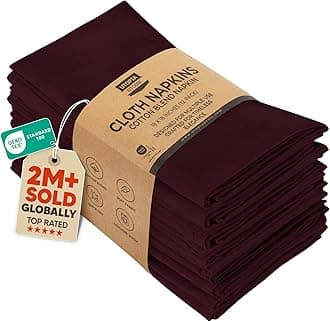 Utopia Kitchen Cloth Napkins 18 by 18 Inches, 12 Pack Burgundy Dinner Napkins, Cotton Blend Soft Durable Napkins