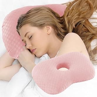 Wuronsa Ear Piercing Pillow with an Ear Hole, Cotton and Polyester Side Sleeping Pillow for CNH and Ear Pain Ear Inflammation Pressure Sores for Side Sleepers, Ear Guard Pillow (Light Pink)