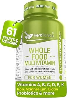 Herbtonics Whole Food Multivitamin for Women | Made with Superfoods, Real Raw Veggies, Fruits, Vitamin E, A, B Complex | Womens Multivitamin | Non-GMO 120 Vegan Capsules