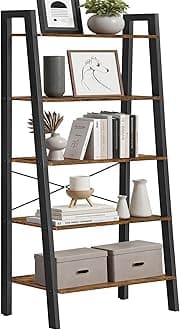 VASAGLE Industrial Ladder Shelf, 5-Tier Bookshelf, Bookcase and Storage Rack, Wood Look Accent Furniture with Metal Frame, for Home Office, Rustic Brown ULLS45X, 22.1" L x 13.3" W x 67.7" H