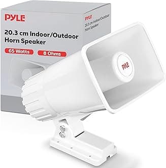 Pyle Indoor Outdoor PA Horn Speaker, 20cm Portable PA with 8 Ohm Impedance, 65W Peak Power, Mounting Bracket, Hardware Included, White – Loudspeaker for Events, Schools, Alarms, Announcements