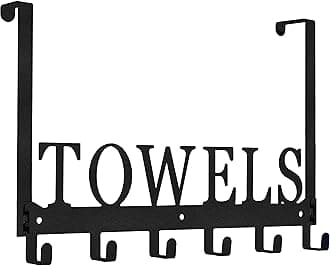 Over The Door Hooks, Towel Holder for Bathroom, Mount Rack Metal Bath Hanger Bedroom Kitchen Pool Beach Bathrobe Wall Hooks (6 Hooks, Black).