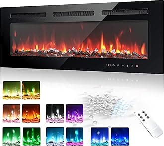EUHOMY 40 Inch Electric Fireplace Wall Recessed and Wall Mounted with Adjustable Flame Color, Fireplace Heater with Remote Control, Linear Fireplace with Timer, Touch Screen, Log & Crystal, 750/1500W