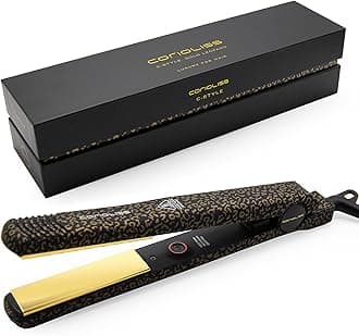 Corioliss C-Style | Hair Straightener for Women | Professional Titanium Plates | Ionic Flat Iron | Temperature Control 165°C to 220°C | Straightening and Waves | UK Plug | Leopard Gold