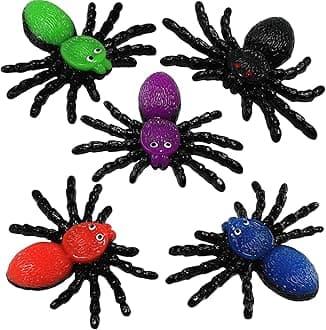 Super Stretch Sticky Mochi Squishy Spider,Kids Party Favors,Goody Bag Fillers,Halloween Basket Stuffers,Kids Birthday Gifts,Classroom Fidgets Toys Quiet (Black Color Blocking Series, 5)