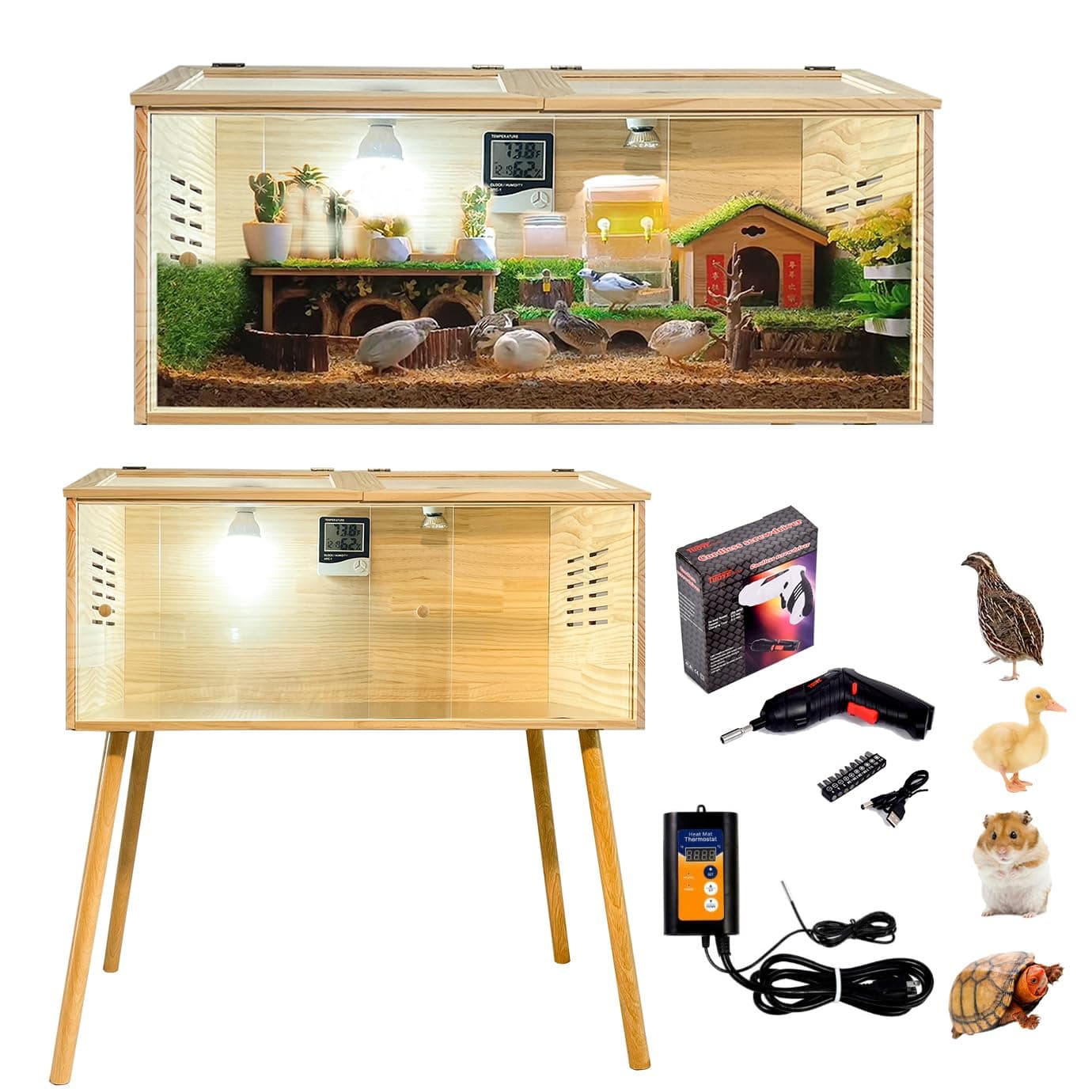 Mirotuz Brooder Box for Chicks,with Sliding Door,Table Legs,2 Types of Thermo...