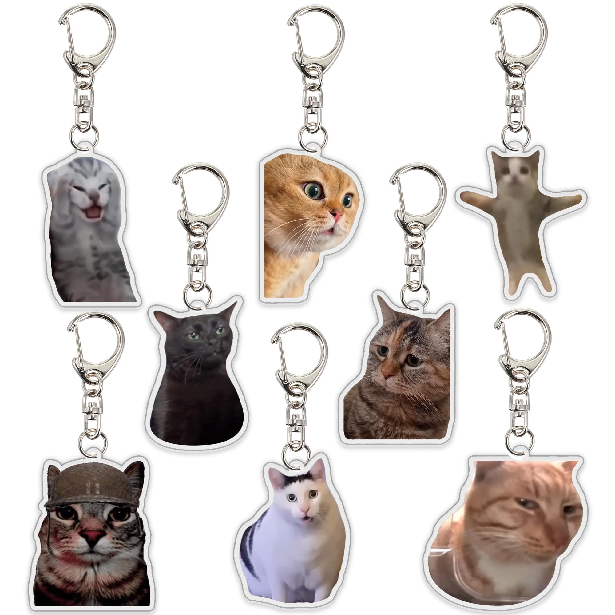 8Pcs Cat Keychain Cute Cat Meme Keychains Two Cats Talking Keyring Kawaii Charm Keychain Funny Gift For Friend