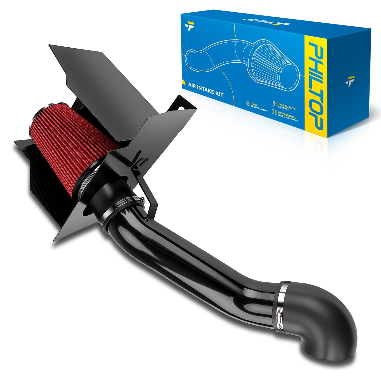 3.75" Cold Air Intake Kit System + Heat Shield Compatible with Hummer H2 2003 2004 2005 2006 2007 2008 2009, High Performance, Red