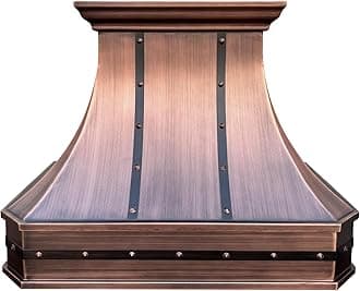 SINDA Custom Range Hood - 99.9% Pure Copper, 36"W x 27"H, Smooth-Antique Copper, Island Mount, 360 CFM Vent, H3STRI3627