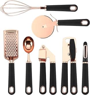 COOK WITH COLOR Kitchen Gadget Set Copper Plated Stainless Steel Utensils with Soft Touch Handles, Copper Black, 7 Pieces