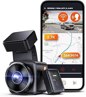 VANTRUEE1 2.7K WiFi Mini Dash Cam, Voice Control Front Car Dash Camera with GPS&Speed, Super Night Vision, Wireless Controller&App, 24 Hours Parking Mode, Buffered Motion Detection, Support 512GB Max