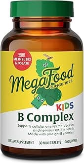 Kids B Complex-B Complex Vitamin Supplement-8 B Vitamins-Vitamin B6,Vitamin B12,Folate,Biotin & More-Supports Cellular Energy Production- Vegetarian,Gluten Free-30 Mini Tabs-1 Month Supply