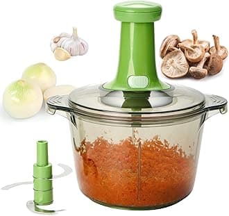 Brieftons Express Food Chopper: Large 8.5-Cup, Quick & Powerful Manual Hand Held Chopper to Chop & Cut Fruits, Vegetables, Herbs, Onions for Salsa, Salad, Pesto, Hummus, Guacamole, Coleslaw, Puree