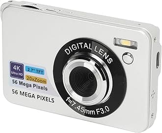 Dpofirs 2.7in Digital Camera 4K, 56Mp HD DSLR Camera, 20X Zoom Autofocus Portable Vlogging Camera for Girls Boys Teenagers (Silver)