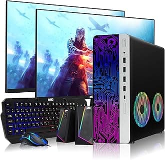 HP G4 Desktop RGB Computer PC Intel i7-8th Gen, 16GB DDR4 Ram 512GB SSD, Dual 24 Inch Monitor, RGB Speaker, Gaming Keyboard Mouse, 2X ARGB Fan WiFi, Win 11 Home (Renewed)