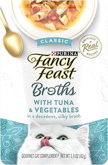 Purina Fancy Feast Lickable Wet Cat Food Broth Topper Classic Complement Tuna and Vegetable - (Pack of 16) 1.4 oz. Pouches