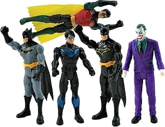 DC 6 Inch Action Figures | 5 Pack Includes The Joker, Grey Suit Batman, Black Suit Batman, Robin and Nightwing | 5 Point Articulation