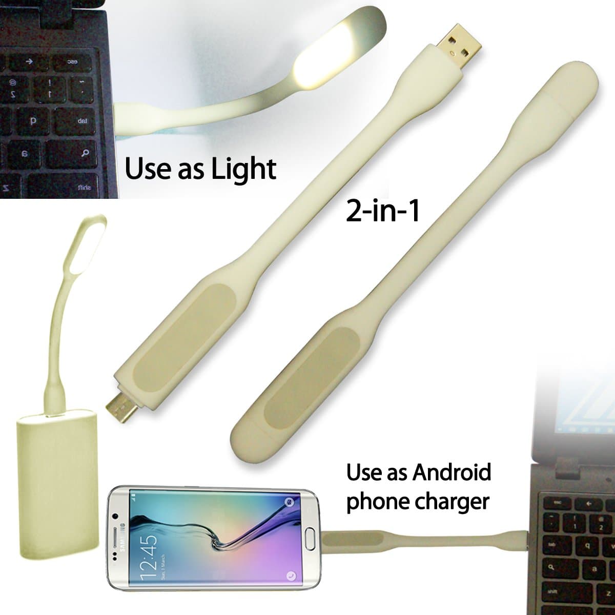 AmaziPro8 2-in-1 Mini USB LED Light + Charge Sync Cable For Android Micro USB. LED USB Lamp light Charge Sync Cable (Android Micro USB) For PC, Laptop, Powerbank. Reading Lamp Light Perfect for indoor or Outdoor use (WHITE)