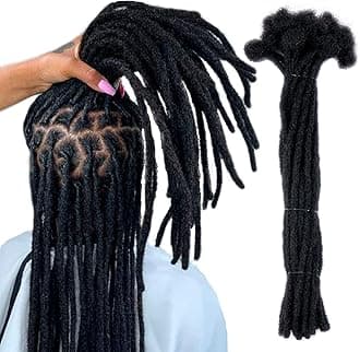 100% Real Human Hair Dreadlock Extensions for Men/Women, 0.4cm Thickness 16 Inch 30 Strands Full Handmade Can be Dyed and Bleached Permanent Loc Extensions Human Hair Natural Black