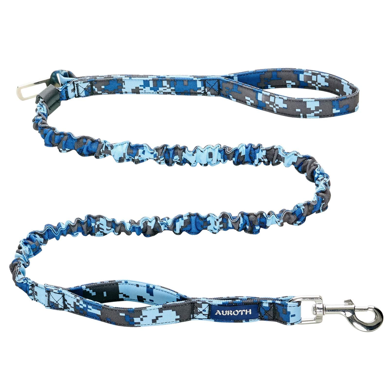 Heavy Duty Dog Leash - Bungee, No Pull for Shock Absorption, Blue Camo, 6FT, 2 Padded Handles