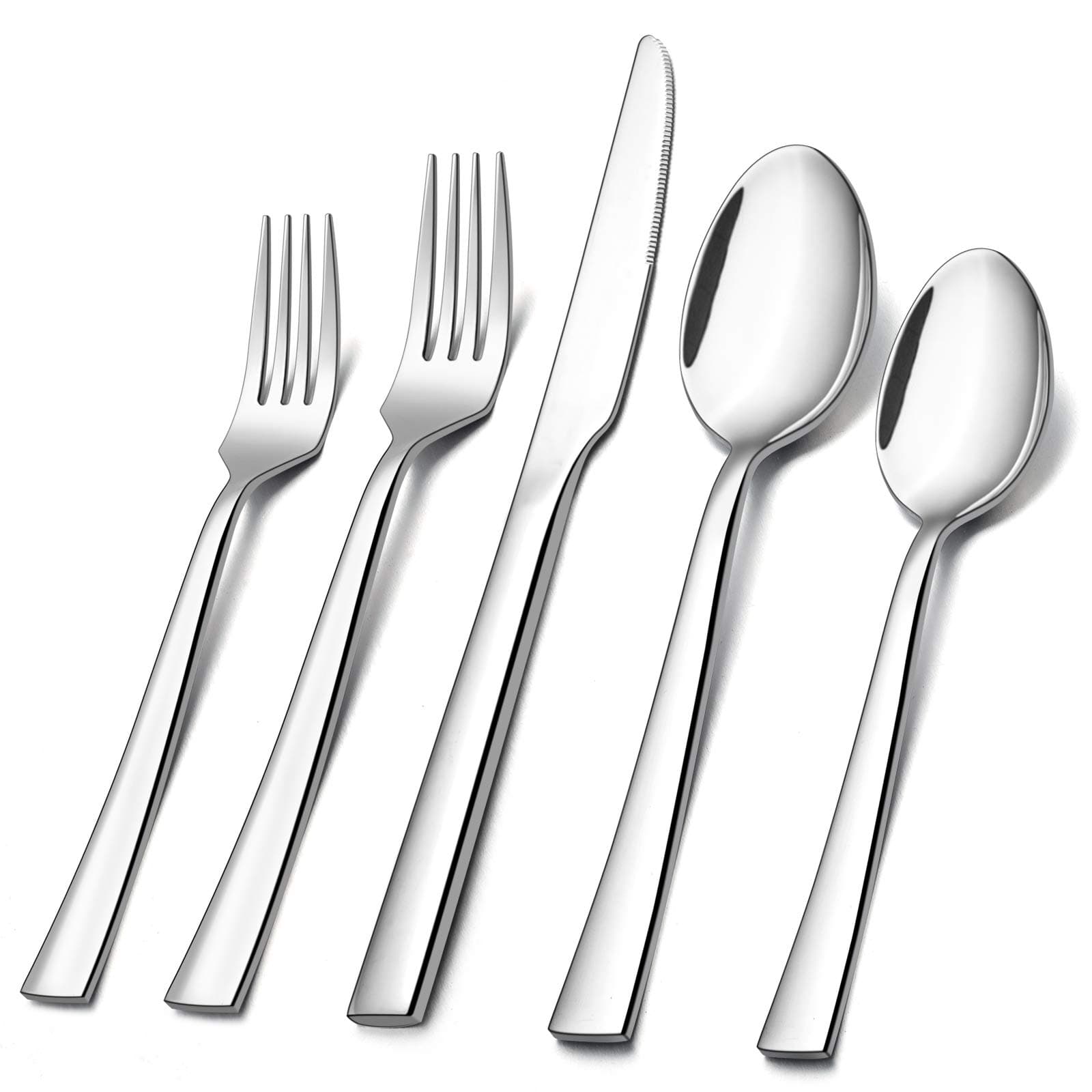 40-Piece Silverware Set, Stainless Steel Flatware Set Service for 8, Modern Tableware Cutlery Set for Home and Restaurant, Square Edge & Mirror Finish, Dishwasher Safe