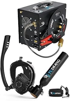 TUDIVING-0.5L Scuba Tank | Portable Lung Tank with Air Compressor | Max 3000 PSI | Support 6-10 Minutes Breath | Diving Tank for Underwater Work