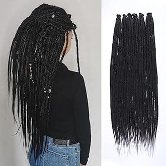 Leeven Thin 24 Inch Dreadlock Extensions 0.6 cm Width 20 Strands Natural Black Soft Hippie SE Dreads Synthetic Loc Extensions Handmade Reggae Style Crochet Braiding Hair for Women and Men