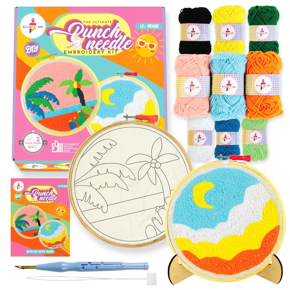 Punch Needle Kit – Beginner-Friendly DIY Embroidery Set with Printed Designs & Tools | Fun Art & Craft Gift for Kids & Adults | Perfect for Birthdays & Creative Hobbies