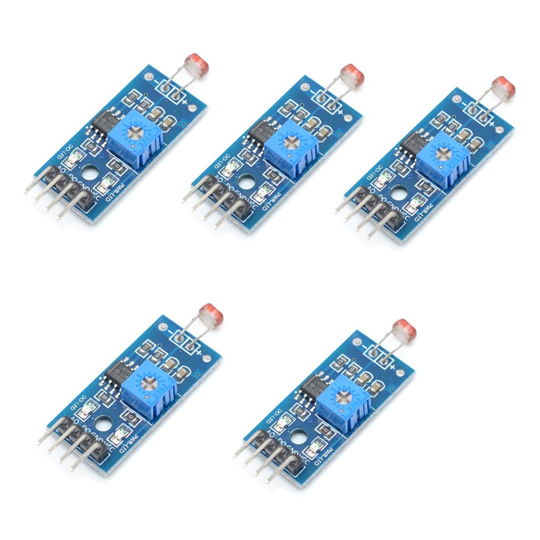 5pcs LM393 Light Sensor Module, Photosensitive Resistor Light Detection Sensor for Arduino, 4-Pin Adjustable Sensitivity Brightness Detection Board