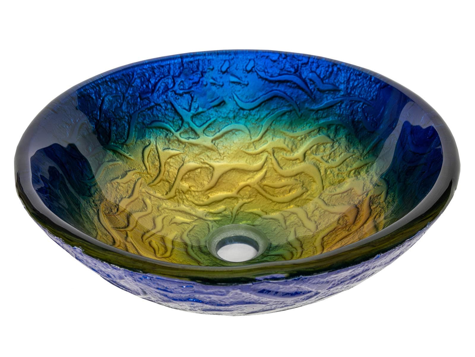 Eden Bath True Planet Embossed Hand-Painted, Multi-Colored Round Glass Bathroom Vessel Sink