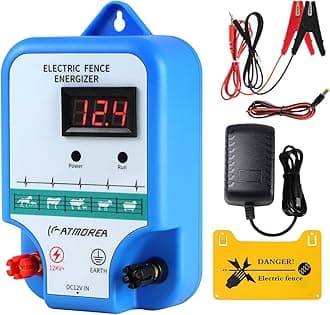 Electric Fence Charger - Multi-Powered, 12 kV 3 Joules High-Power Output Energizer with LED Display, Repels Large Wildlife - Ideal for Livestock, Pet, Poultry, Gardens, Orchards Protection