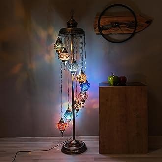 Turkish Lamp 9 Globe Mosaic Floor Lamp, Mosaic Standing Lamp, Moroccan Lamps, Floor Lamp for Decorative Home Designs Offer 5 inch Globe - Total Height 70 inch (Mix)