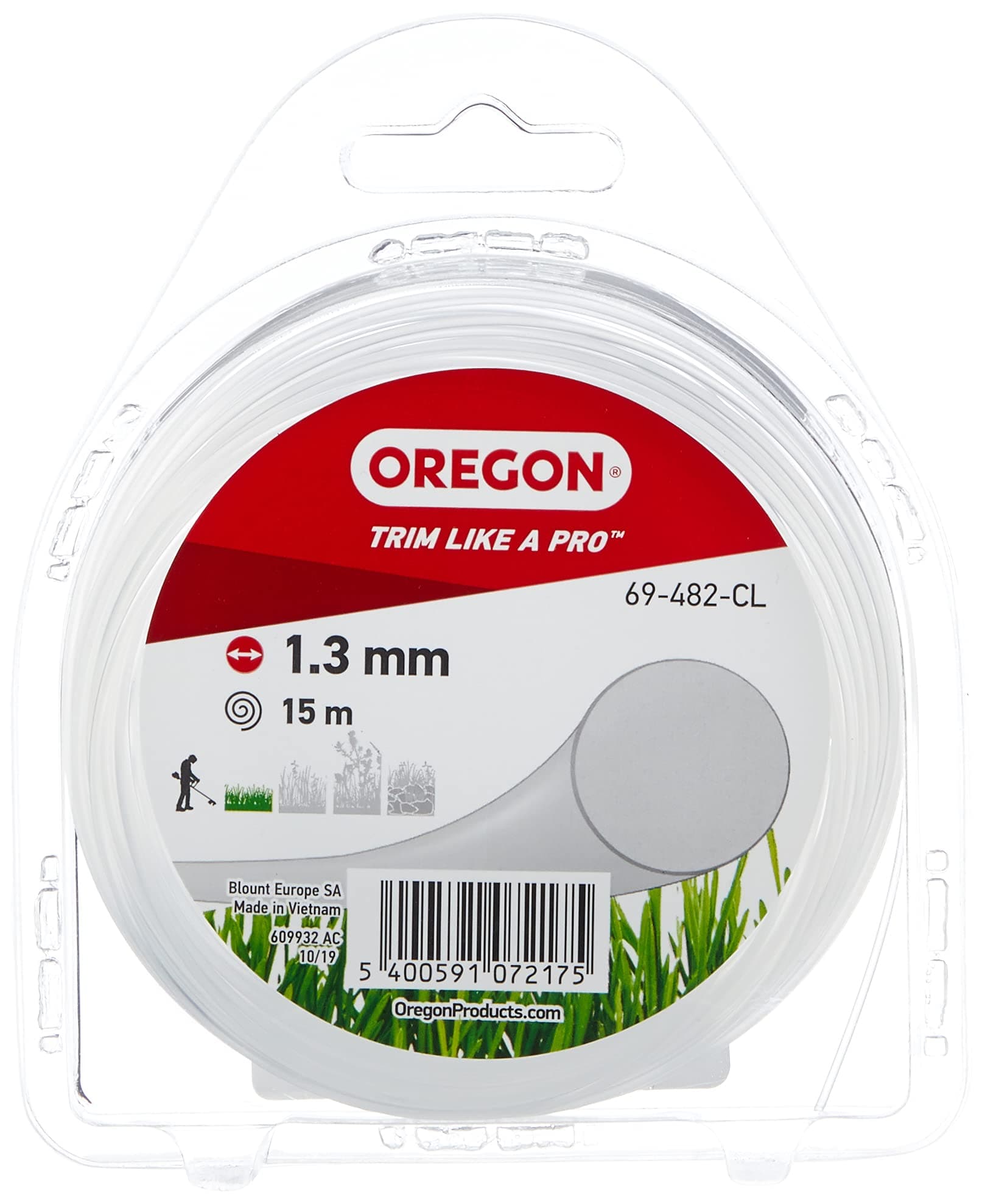 Oregon String Trimmer Line, Replacement Nylon Strimmer Wire for Grass Trimmers & Brushcutters, DIY & Gardening, Universal Fit, All Purpose, Round Cord, 1.3mm x 15m Spool, Transparent (69-482-CL)