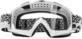 BATFOX Dirt Bike ATV Goggles Motorcycle Glasses Riding Motocross 4-Wheeler MX DH Accessories for Men Women Youth UV Protection Safety Dust-Proof Anti-Slip Strap(Clear-White)