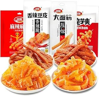 Chinese Spicy Snack Variety Pack, 4 Flavors - soybean skin, Gluten Strips, Konjac Jelly, Spicy Bars, Non-Fried, 60g-80g Bags