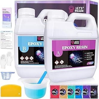 2.4L Crystal Clear Casting Resin Kit, Bubbles Free Epoxy Resin Kit, Clear Resin for Tumblers, Moulds, Jewelry, Table Top, Epoxy Resin with 6 Mica Powders, Large Silicone Cup and More