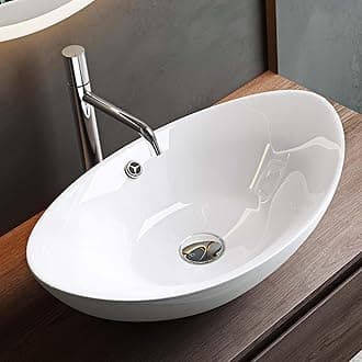 Mai & Mai Bathroom Sink Basin Countertop Wash Basin | Ceramic Bright White Oval | WDH: 59x38×19cm | Bathroom Sink with Nano-Coating | Br818