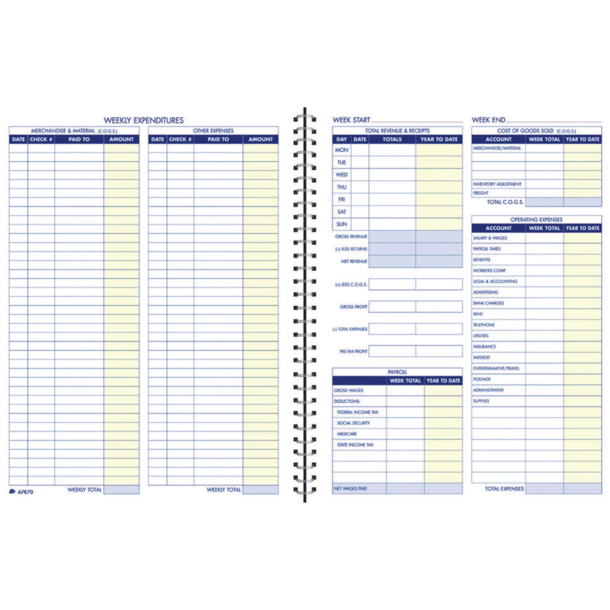 Bookkeeping Record Book, Weekly Format, 8.5 x 11 Inches, White (AFR70)
