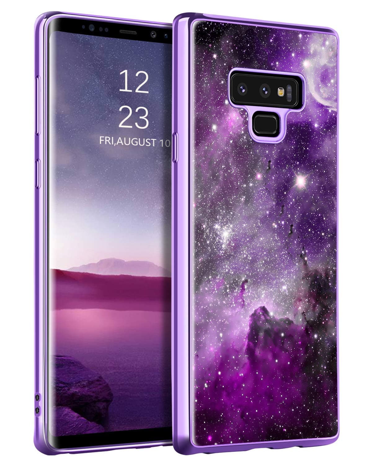 BENTOBEN for Galaxy Note 9 Case, Slim Fit Glow in The Dark Shockproof Hybrid Hard PC Soft TPU Bumper Drop Protective Girls Women Men Phone Cover for Samsung Galaxy Note 9 6.4", Purple Galaxy