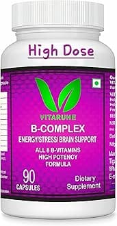 - High Strength Vitamin B-Complex B1, B2, B3, B5, B6, B7, B9, B12 Vegan 90 Capsules, 3 Months SUPPLY