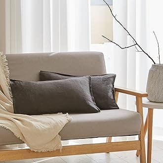 Simple&Opulence 100% Linen Lumbar Pillow Cover 12 x 20 Inches Set of 2 Rectangular Decorative Throw Cushion Cover for Couch Sofa Bed Bedroom Living Room Office Soft Breathable Farmhouse - Dark Grey