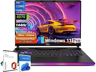 MSI Raider GE68HX Gaming Laptop - Intel 24-core i9-14900HX(Up to 5.8GHz), GeForce RTX 4070, 16" FHD+ IPS 144Hz, Backlit KB, Wi-Fi 7, MS Office Lifetime, Win 11 Pro (64GB DDR5 | 4TB SSD)