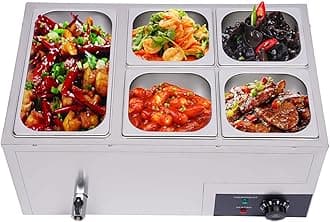 Commercial Bain Marie Food Warmer 5-Pan 600W Electric Countertop Food Warmer 20.2Qt(19L) Large Capacity Stainless Steel Steam Table for Restaurants, Snack Bars, Catering, Buffets