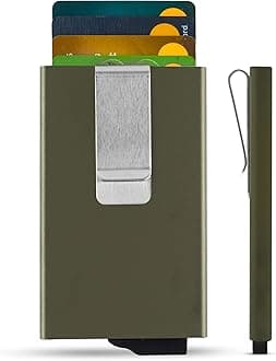 Metal Card Holder Wallet - Wallets Men UK Minimalist Slim RFID Blocking Credit Protector. Aircraftgrade Aluminum Wallet. Mens Holds 5 Cards Army Green with Clip
