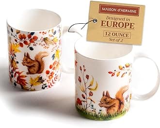 Maison d' Hermine Coffee Mug with Handles Fine Bone China Mugs Pack of Two Tea Cups for Hot Beverages Cappuccino Latte Home Restaurant Office Easter Gifts (Sous-Bois - Pack of 2, 12 Ounce)
