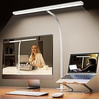 LED Desk Lamp for Office Home, Eye-Caring Desk Light with Stepless Dimming Adjustable Flexible Gooseneck, 10W USB Adapter Desk Lamp with Clamp for Reading, Study, Workbench