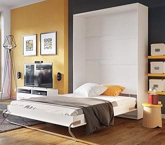 Arthauss Modern Bedroom Vertical Fold Away Pull Out Murphy Bed in White Matt 120 x 200