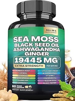 22-in-1 Sea Moss Herbal Supplement with Himalayan Shilajit, Ashwagandha, Rhodiola Rosea, Ginseng, 19445mg, Veggie Capsules (60 Capsules, Sea Moss)